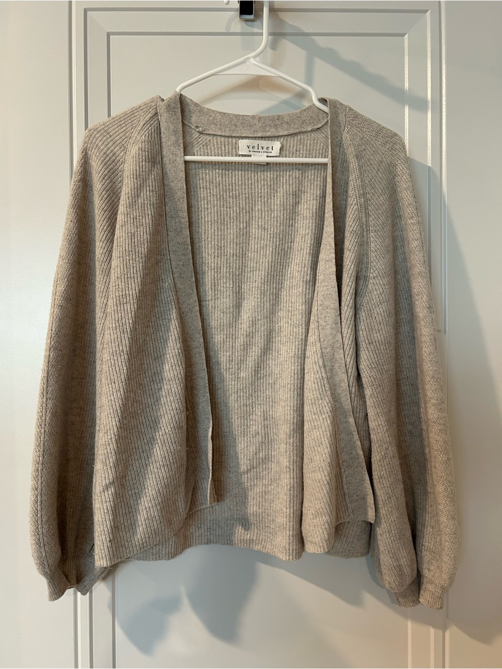 Velvet by Graham & Spencer Cashmere Blend Gray Open Front Cardigan Sweater Large